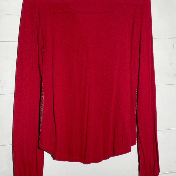 Adorable Lucky Brand Burgundy Button Down Long Sleeve with Blue Floral Stripe - Picture 4 of 4